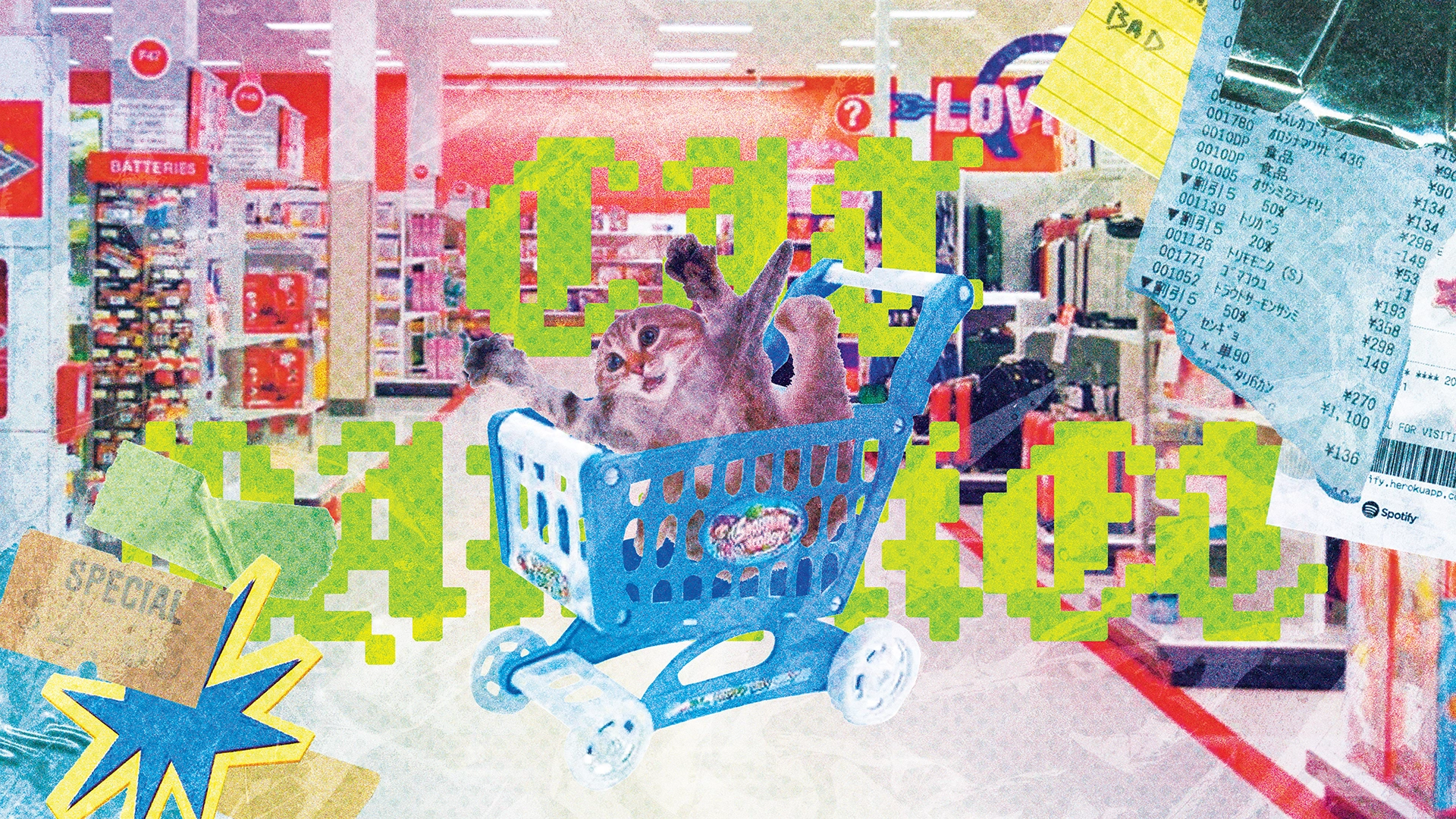 Photomontage d'un chat au supermarché