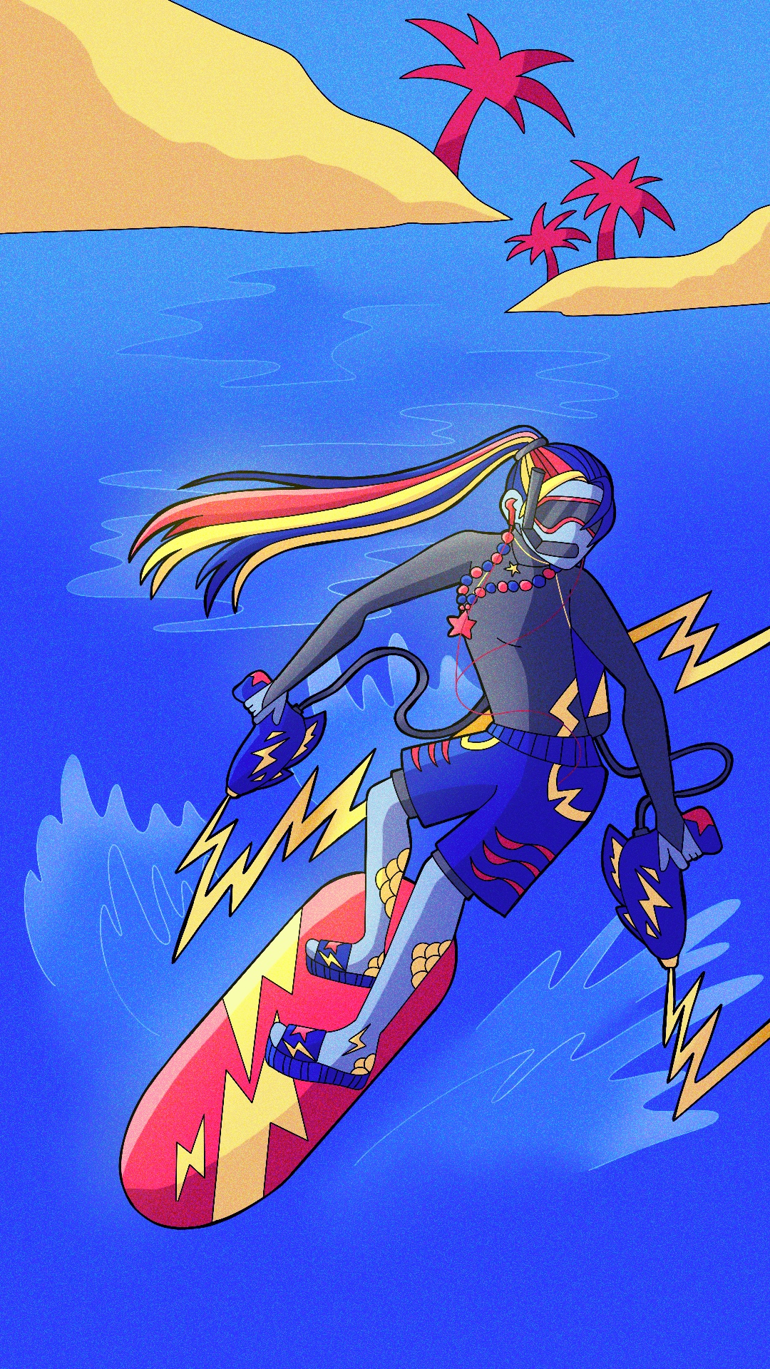 Illustration d'une jeune surfeuse