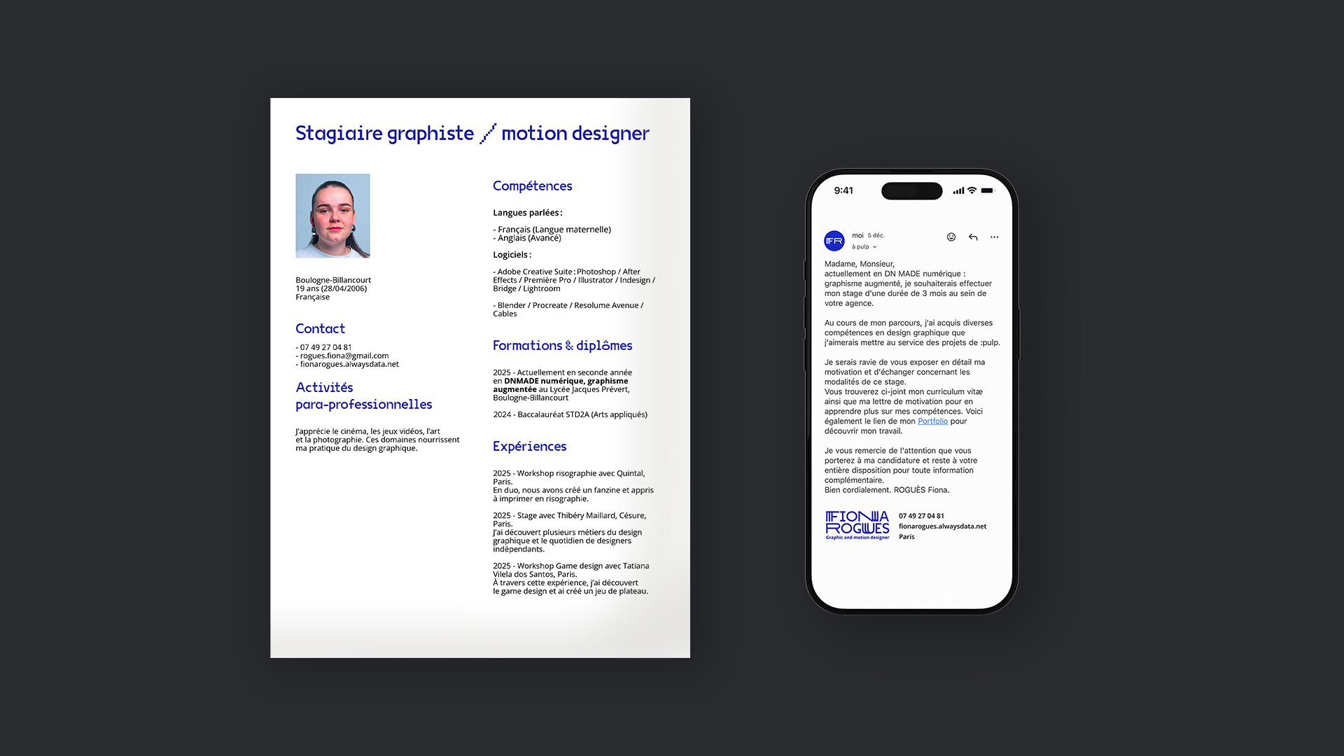Scans du cv et mockups des supports numériques
