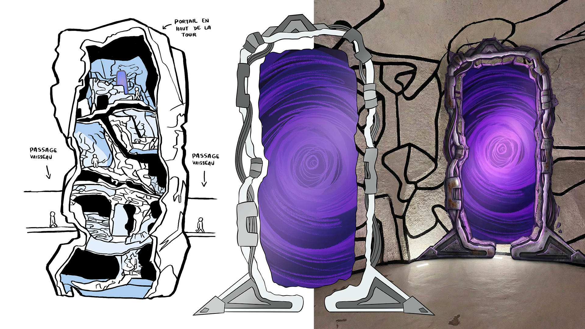 Visuels autour de l'intérieur de la tour et du portail